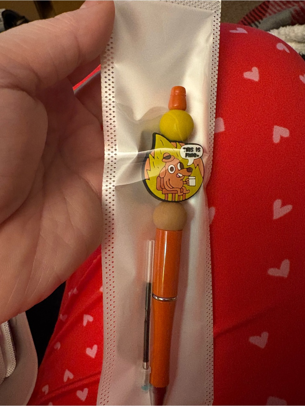 Orange Cartoon-Accent Kids Pen with Yellow Bead Top